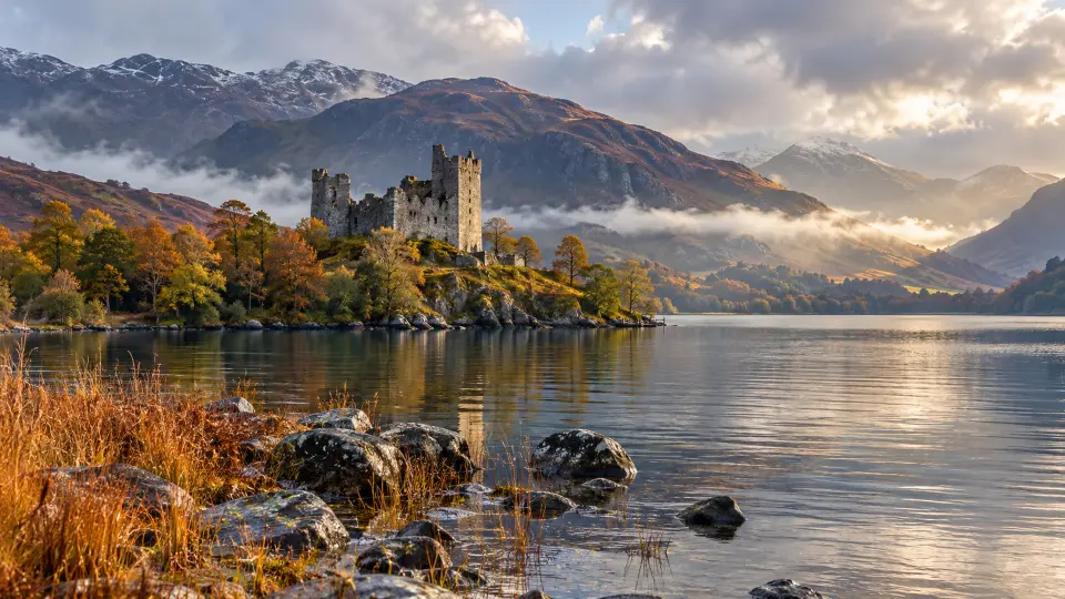Castle ruin on a Scottish loch
