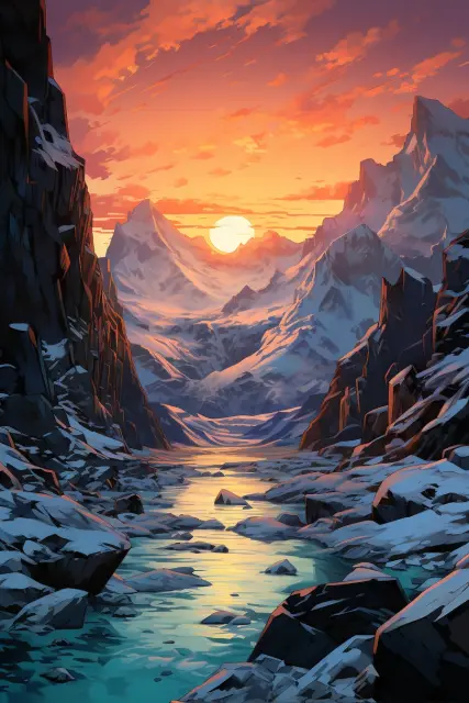 Glacier valley with blue ice